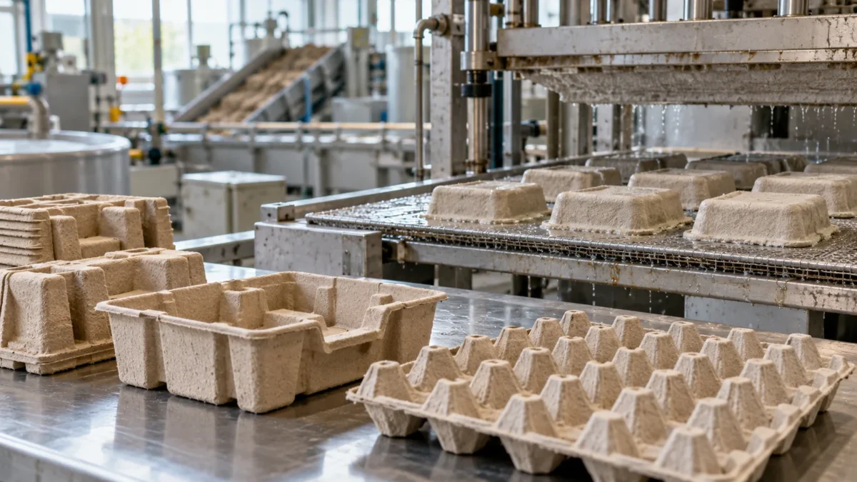 Wet fibre preforms and forming molds in a conceptual manufacturing scene.