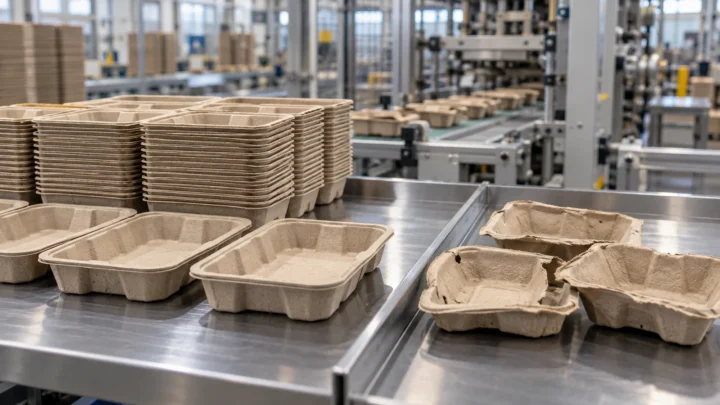 Unprinted fiber trays separated for a conceptual production-quality check.