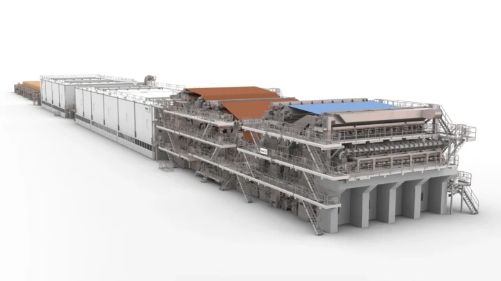 Official Valmet illustration of a containerboard production machine on a white background.