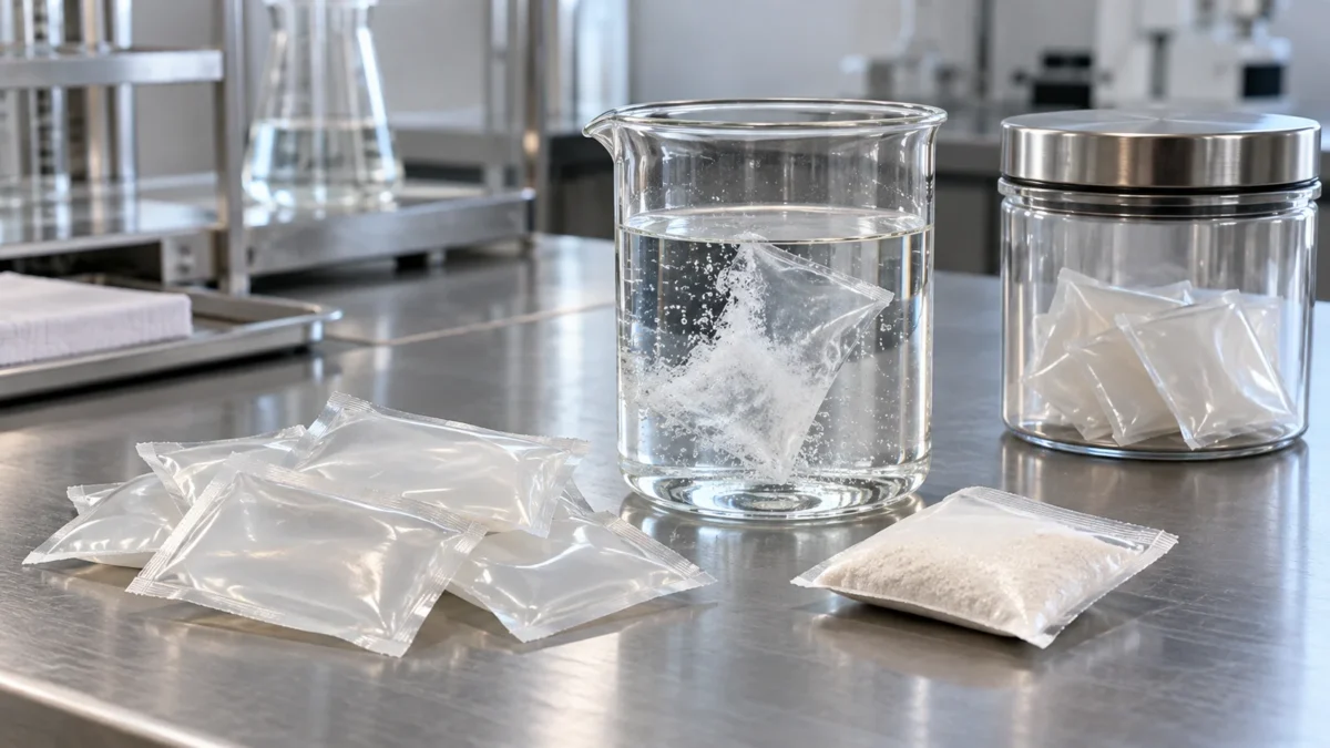 AI-generated generic editorial illustration for Water-soluble film: two distinct tests.