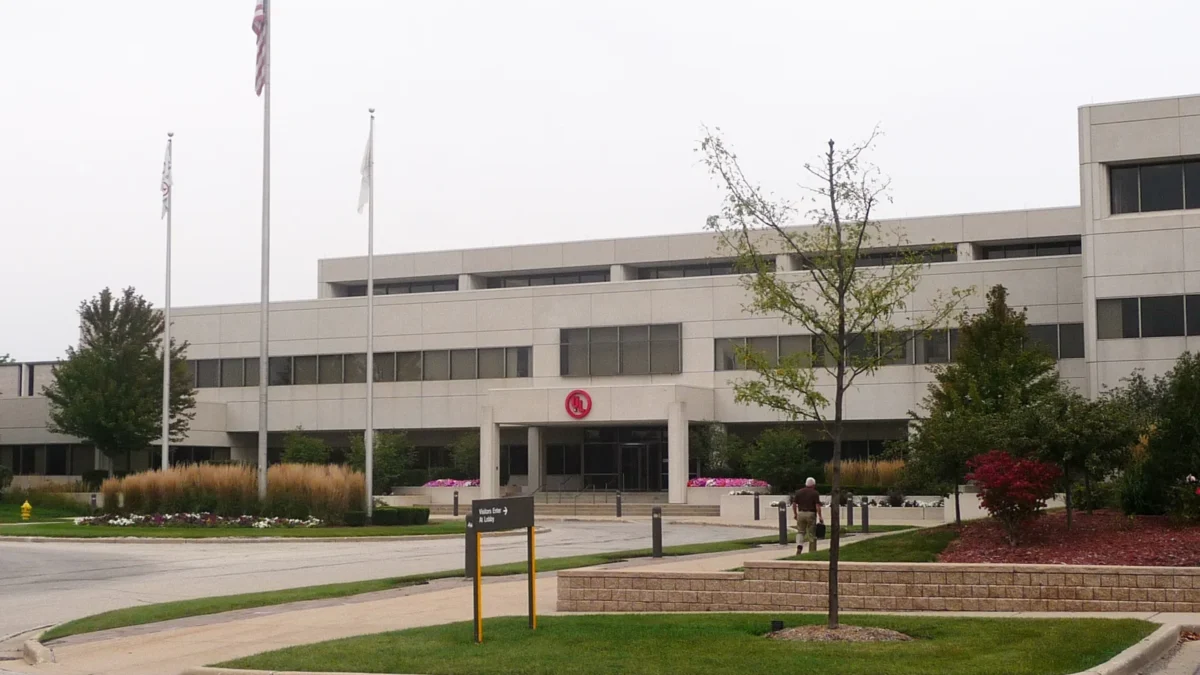 Underwriters Laboratories building and entrance in Northbrook, photographed in2009