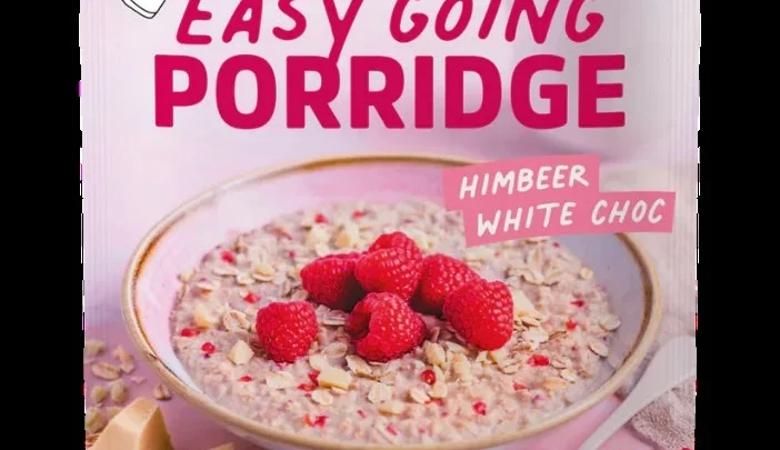 RUF Easy Going Porridge raspberry and white chocolate pouch with sealed edges