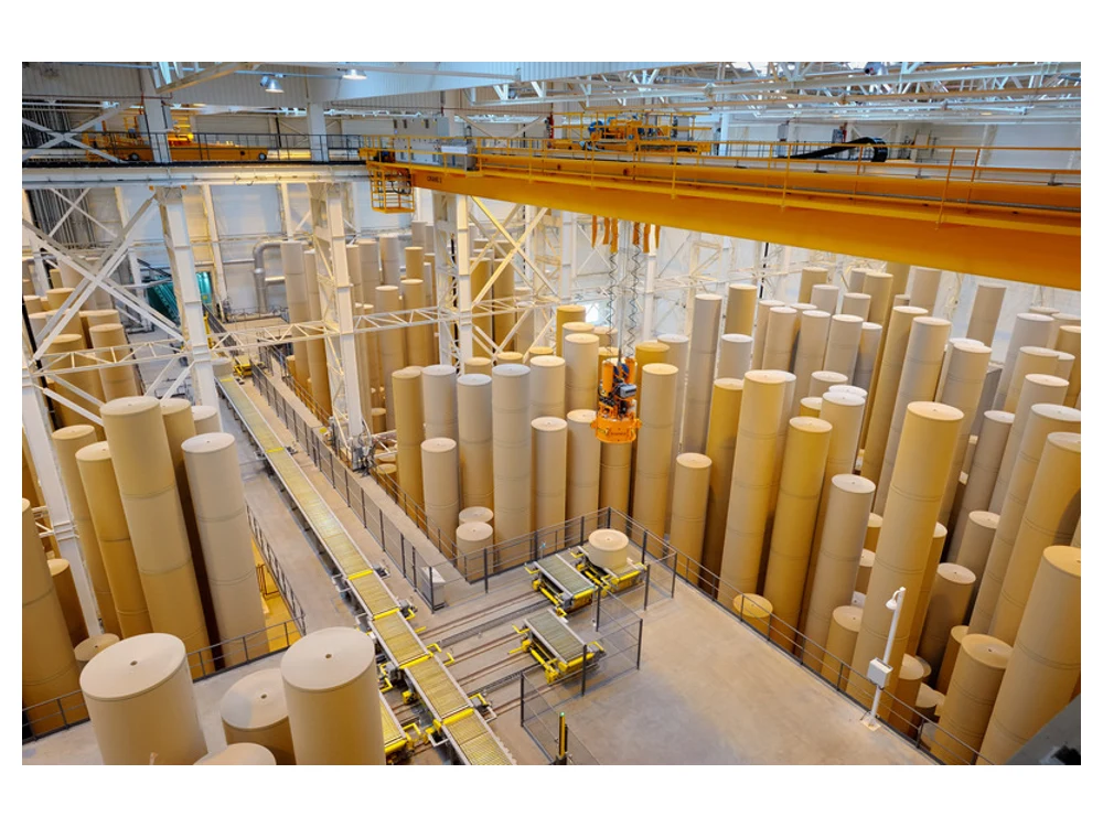 Recycled containerboard reels in Mondi’s warehouse in Poland