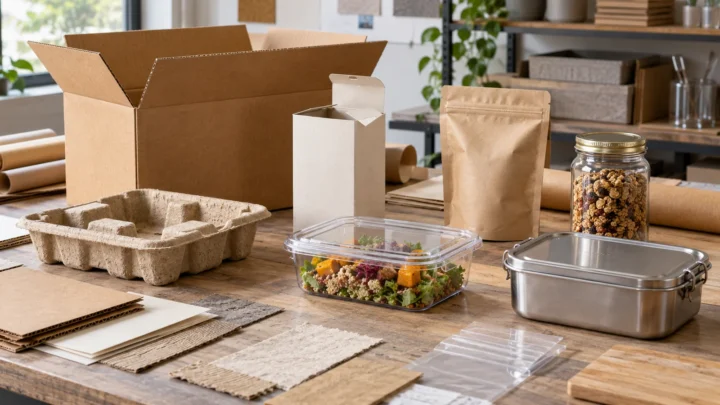 AI-generated editorial illustration of different packaging formats on a development workbench.